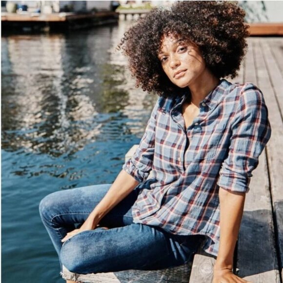 Marine Layer meadow shirts button down size medium plaid wrap back Collared new - Picture 1 of 13